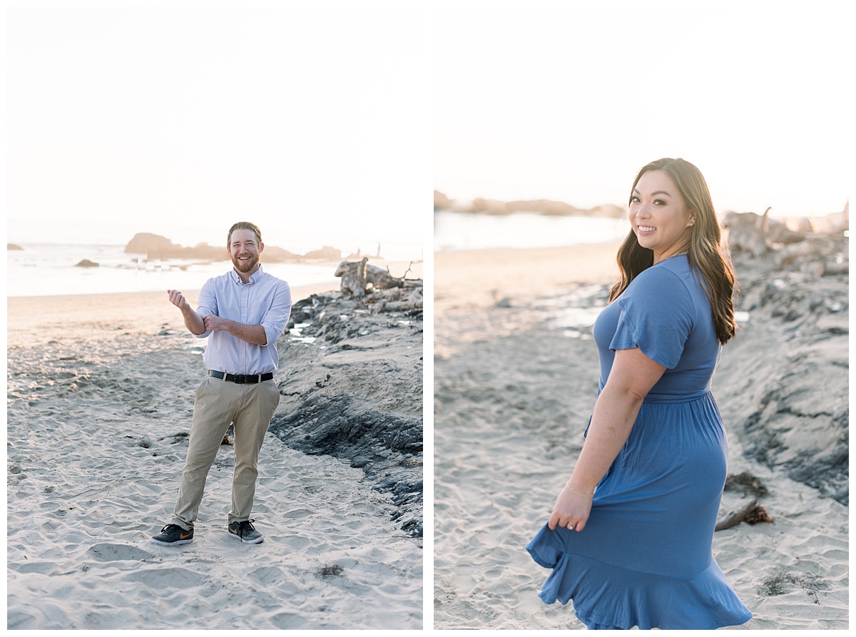 guy and girl smiling at the beach during golden hour