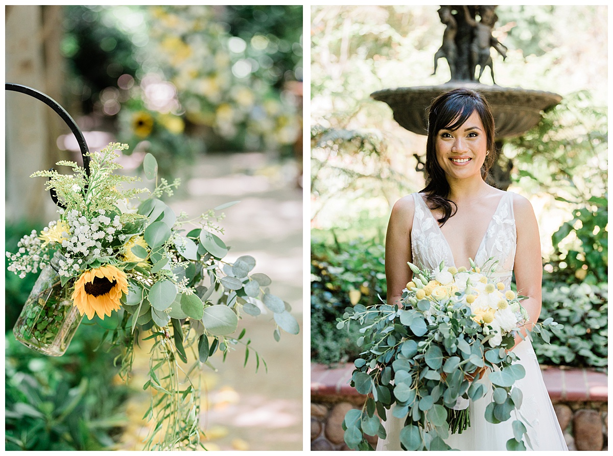 sunflowers and bride smiling
